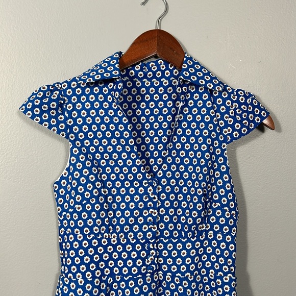 Japanese Fit and Flare Blue Floral A- line Midi Sleeveless Dress size S - Picture 4 of 17